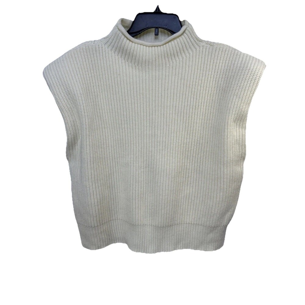 Just Fab Cable Knit Sweater Vest, White High Neck Shoulder Pads, Womens Size XXL